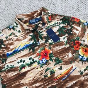 Polo Ralph Lauren Mens XS Tropical Hawaiian Print Linen Cotton Polo Shirt NWT